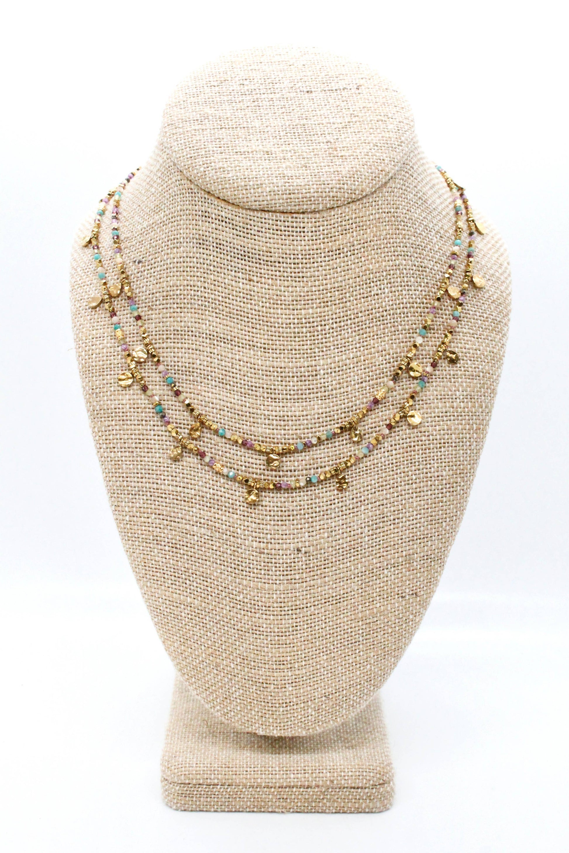 LIZOU LIZOU - Multi Stone Mix and Mini Gold Coin Wrap Necklace - N2-2617A