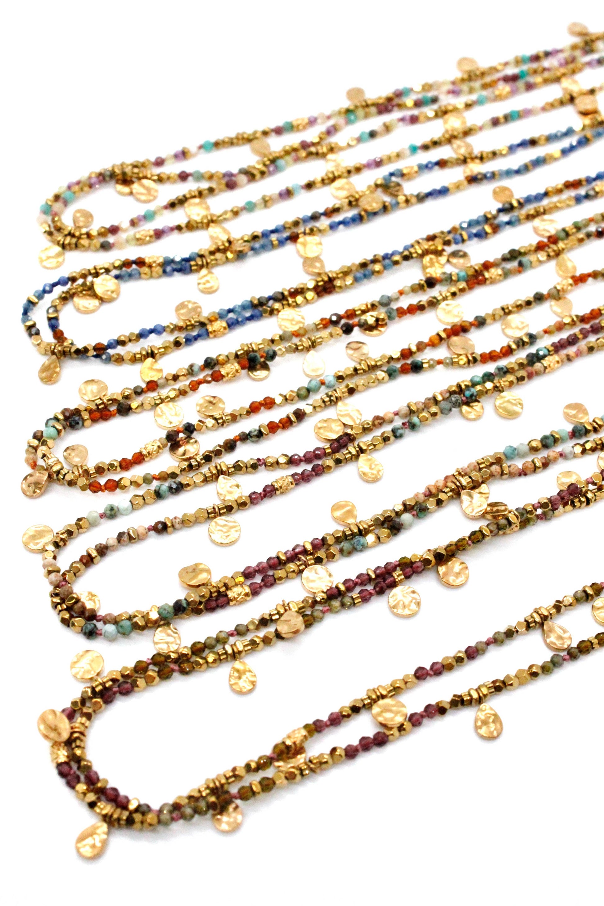 LIZOU LIZOU - Multi Stone Mix and Mini Gold Coin Wrap Necklace - N2-2617A