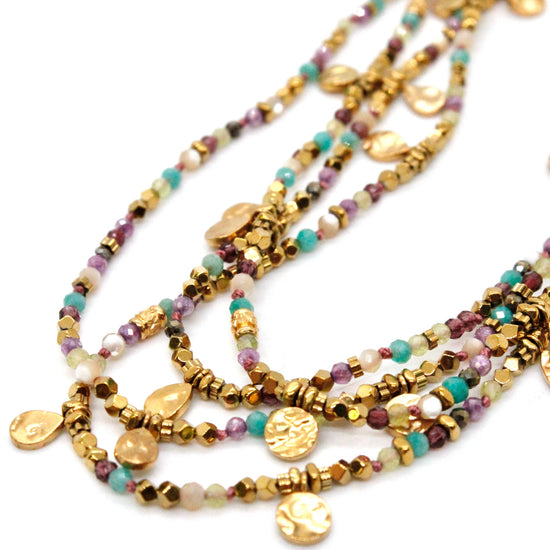 LIZOU LIZOU - Multi Stone Mix and Mini Gold Coin Wrap Necklace - N2-2617A