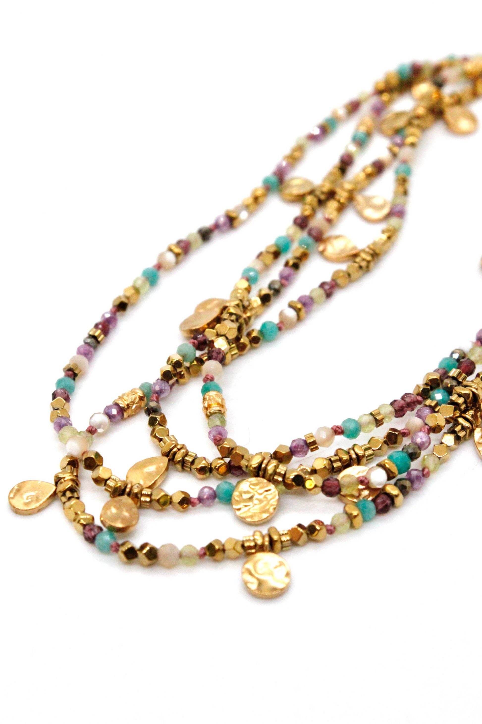 LIZOU LIZOU - Multi Stone Mix and Mini Gold Coin Wrap Necklace - N2-2617A