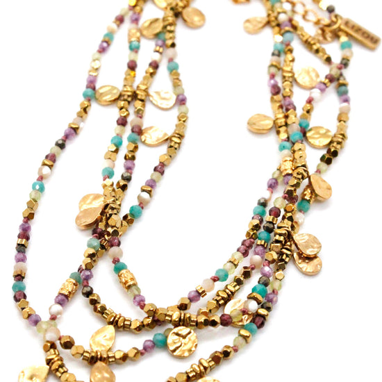 LIZOU LIZOU - Multi Stone Mix and Mini Gold Coin Wrap Necklace - N2-2617A
