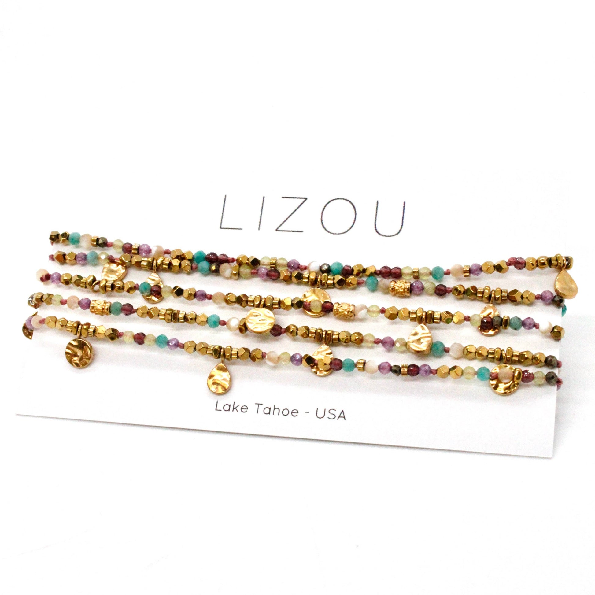 LIZOU LIZOU - Multi Stone Mix and Mini Gold Coin Wrap Necklace - N2-2617A