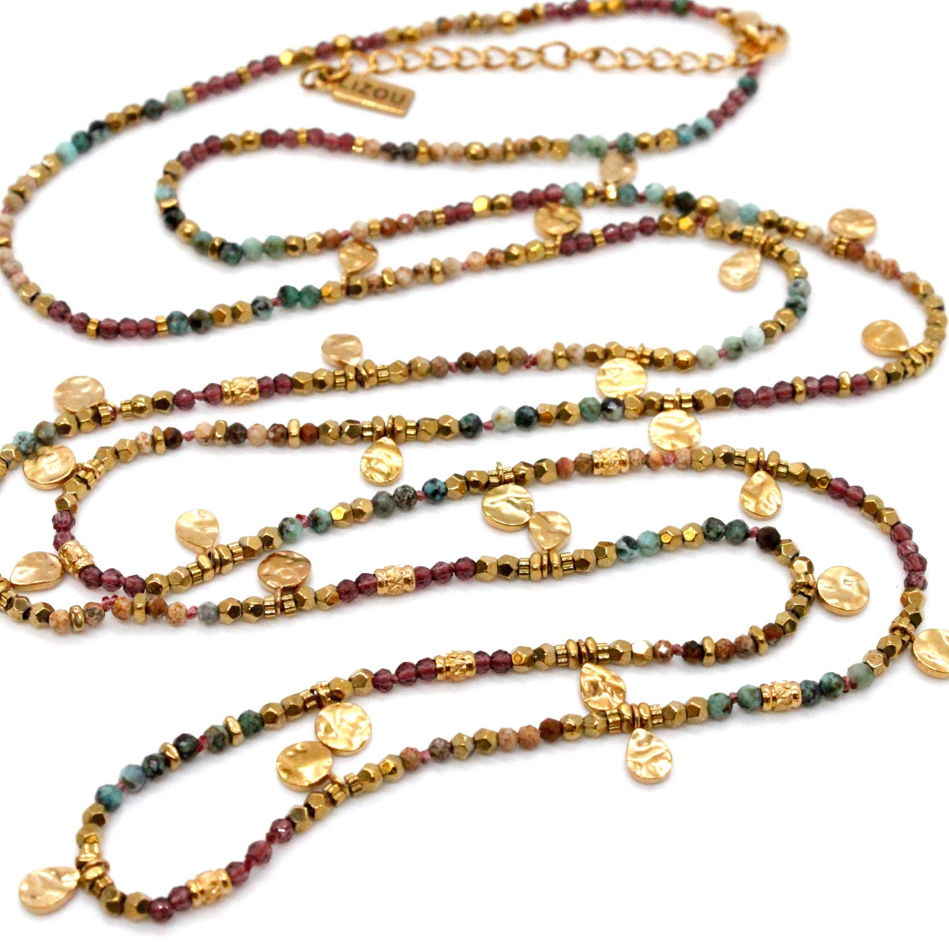 LIZOU LIZOU - Multi Stone Mix and Mini Gold Coin Wrap Necklace - N2-2617D