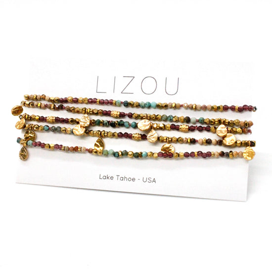 LIZOU LIZOU - Multi Stone Mix and Mini Gold Coin Wrap Necklace - N2-2617D