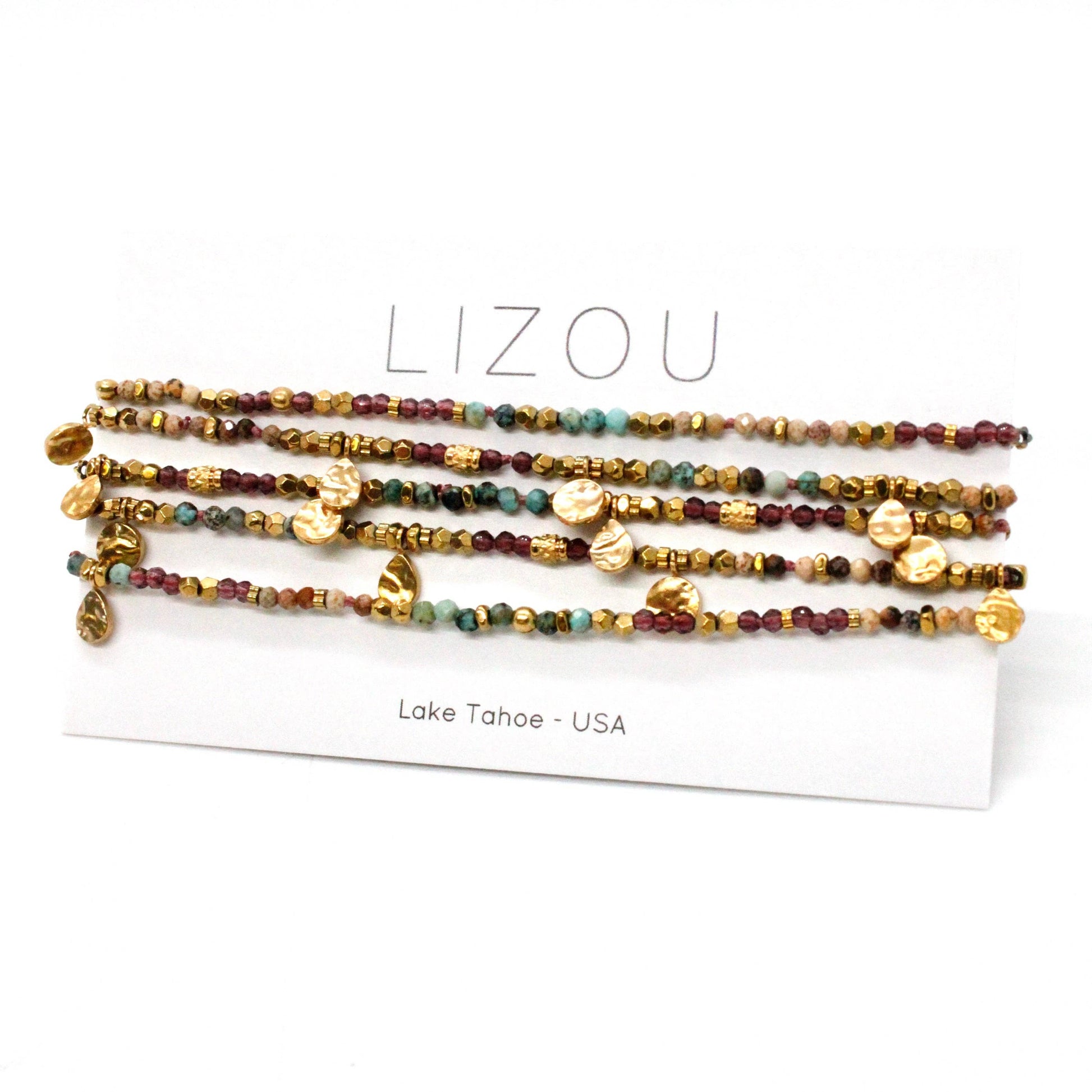 LIZOU LIZOU - Multi Stone Mix and Mini Gold Coin Wrap Necklace - N2-2617D