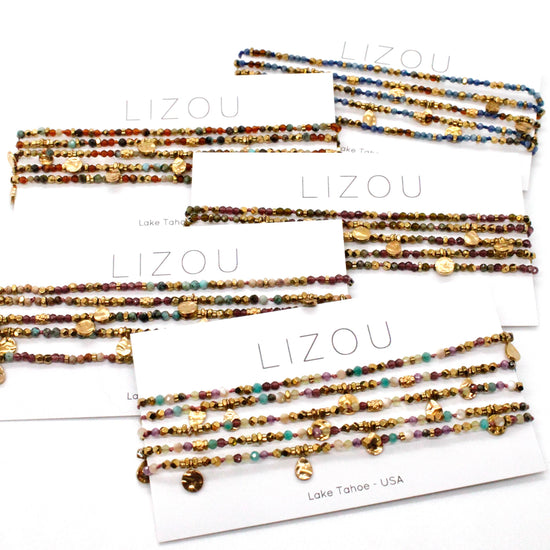 LIZOU LIZOU - Multi Stone Mix and Mini Gold Coin Wrap Necklace - N2-2617D