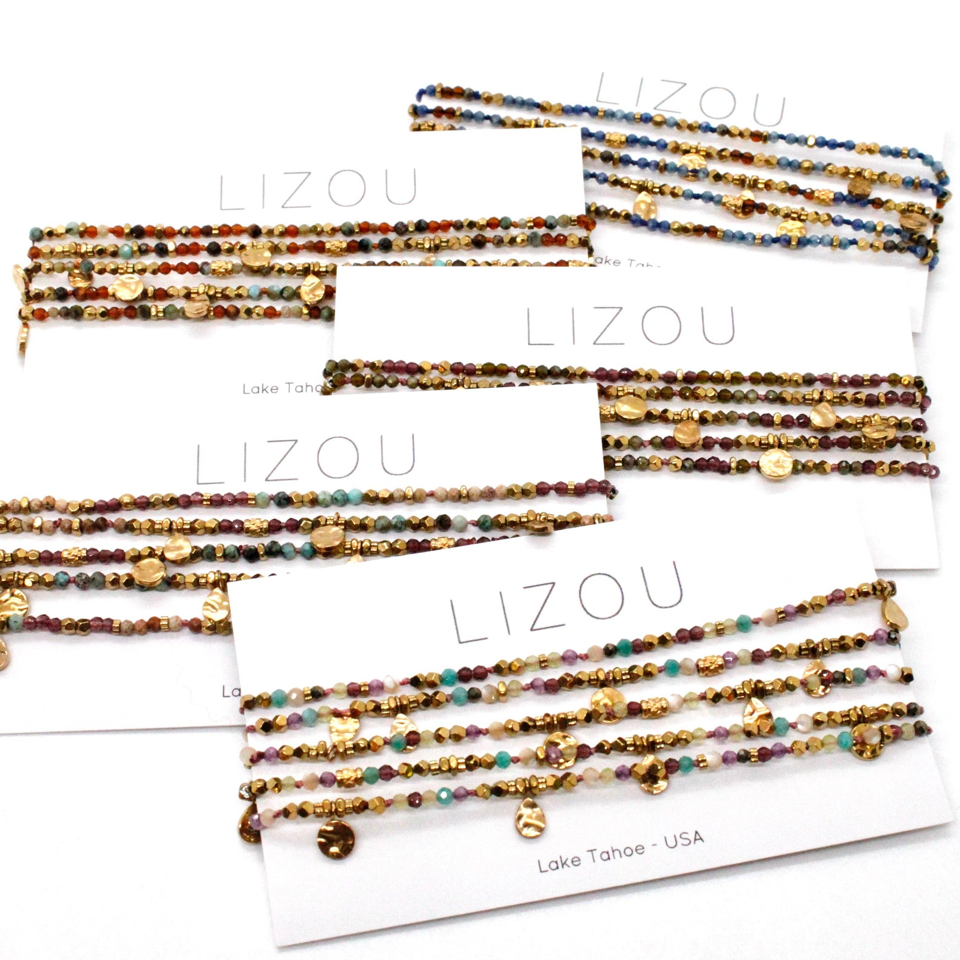 LIZOU LIZOU - Multi Stone Mix and Mini Gold Coin Wrap Necklace - N2-2617D
