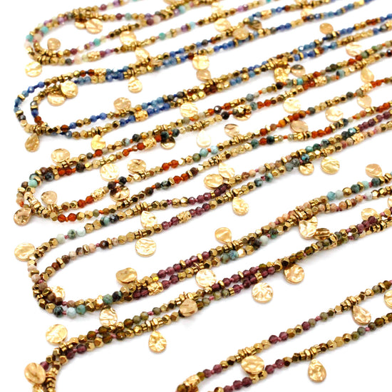 LIZOU LIZOU - Multi Stone Mix and Mini Gold Coin Wrap Necklace - N2-2617D