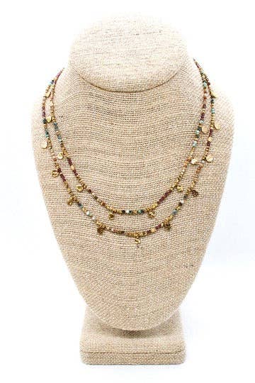 LIZOU LIZOU - Multi Stone Mix and Mini Gold Coin Wrap Necklace - N2-2617D