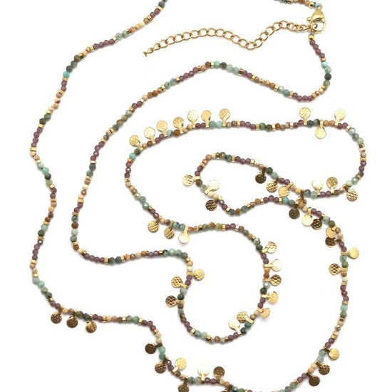 LIZOU LIZOU - Museum Style African Turquoise and Garnet Necklace or Bracelet with 24K Gold Plate Mini Charms -  N2-2659