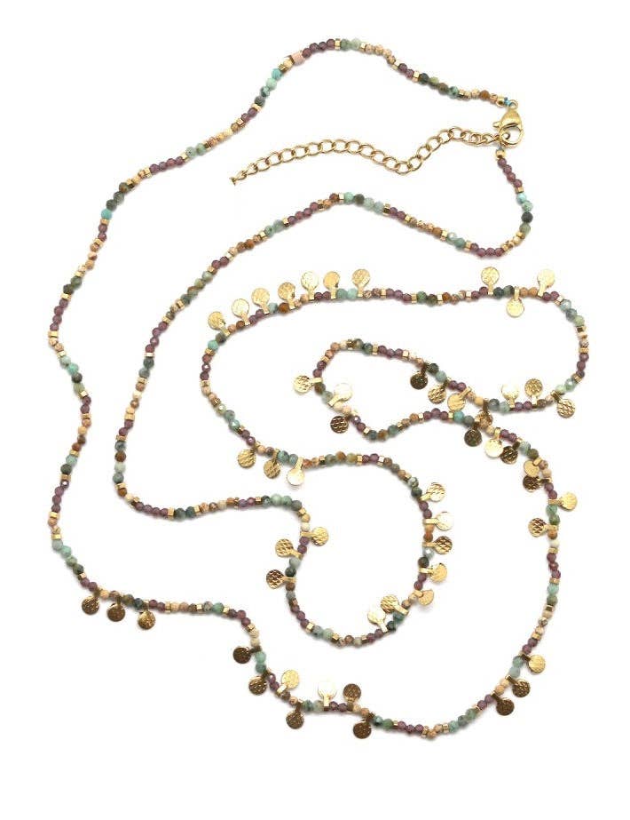 LIZOU LIZOU - Museum Style African Turquoise and Garnet Necklace or Bracelet with 24K Gold Plate Mini Charms -  N2-2659