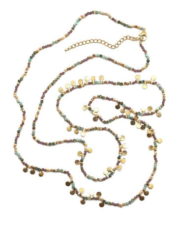 LIZOU LIZOU - Museum Style African Turquoise and Garnet Necklace or Bracelet with 24K Gold Plate Mini Charms -  N2-2659