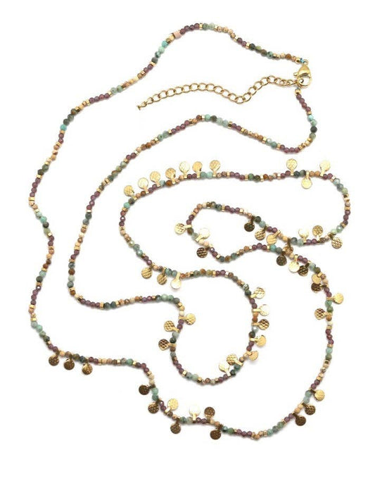LIZOU LIZOU - Museum Style African Turquoise and Garnet Necklace or Bracelet with 24K Gold Plate Mini Charms -  N2-2659