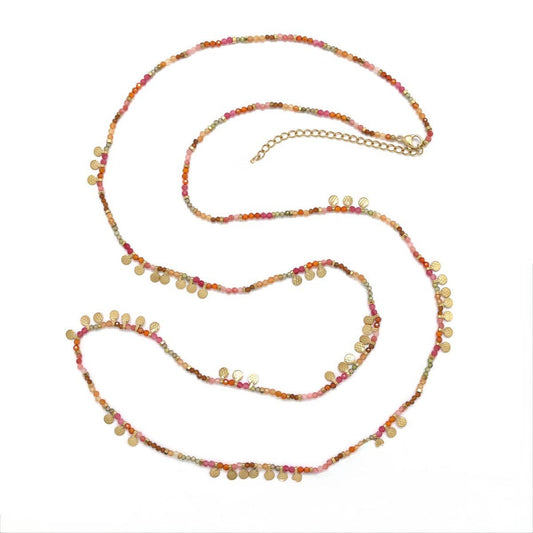 LIZOU LIZOU - Museum Style Semi Precious Stone Necklace with 24K Gold Plate Mini Charms - N2-2737