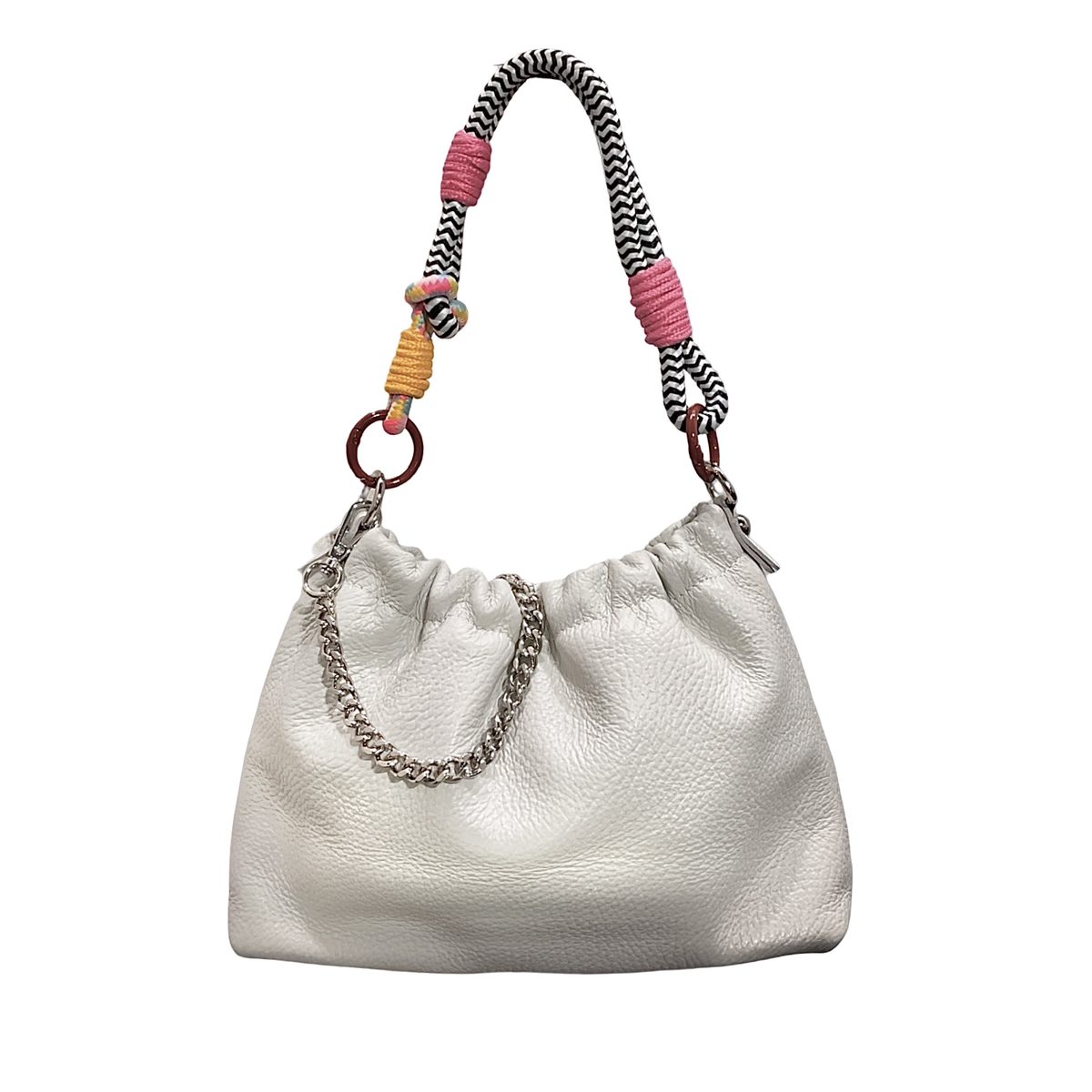 Louisa lee Louisa lee - Plissa S grained leather drawstring bag: BLANC CASSE