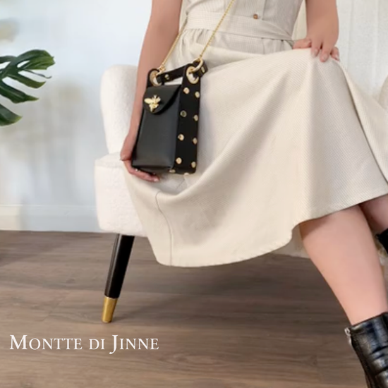 MONTTE DI JINNE MONTTE DI JINNE - Italian Genuine Leather Mini Bee Bag with Gold Chain Strap: Black