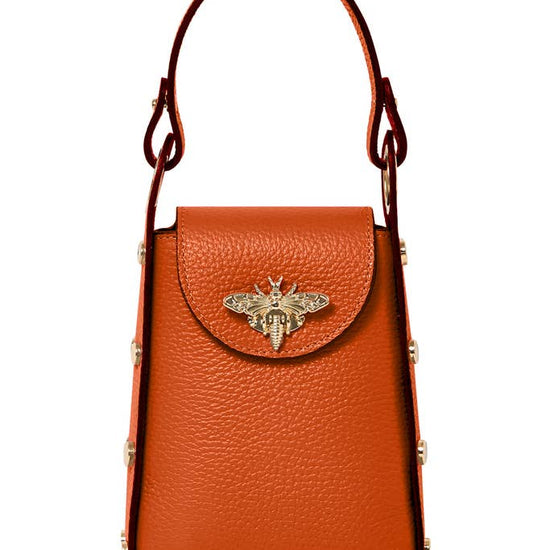 MONTTE DI JINNE MONTTE DI JINNE - Italian Genuine Leather Mini Bee Bag with Gold Chain Strap: Burnt Orange