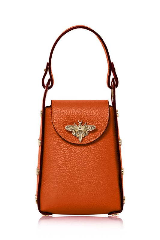 MONTTE DI JINNE MONTTE DI JINNE - Italian Genuine Leather Mini Bee Bag with Gold Chain Strap: Burnt Orange