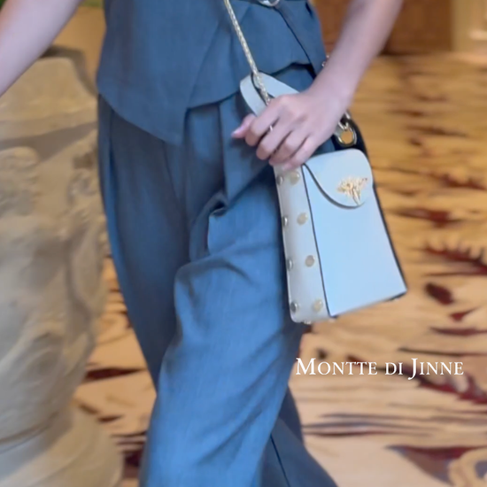MONTTE DI JINNE MONTTE DI JINNE - Italian Genuine Leather Mini Bee Bag with Gold Chain Strap: Cream