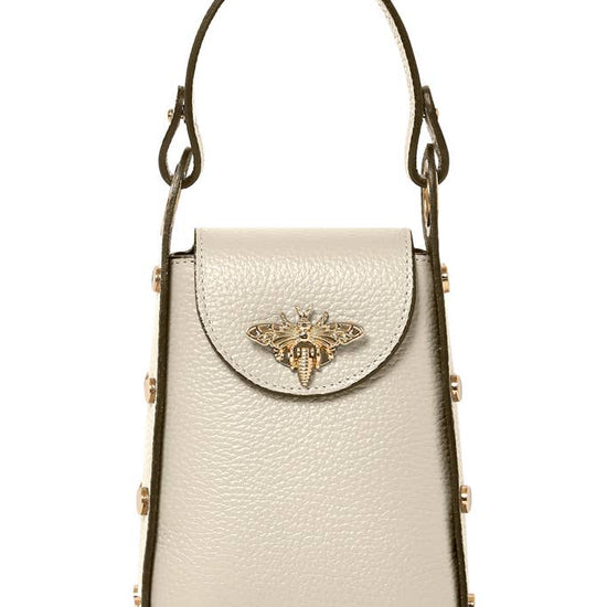 MONTTE DI JINNE MONTTE DI JINNE - Italian Genuine Leather Mini Bee Bag with Gold Chain Strap: Cream