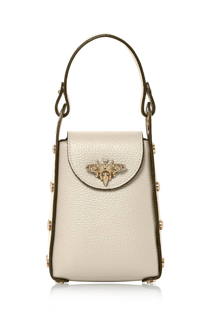 MONTTE DI JINNE MONTTE DI JINNE - Italian Genuine Leather Mini Bee Bag with Gold Chain Strap: Cream