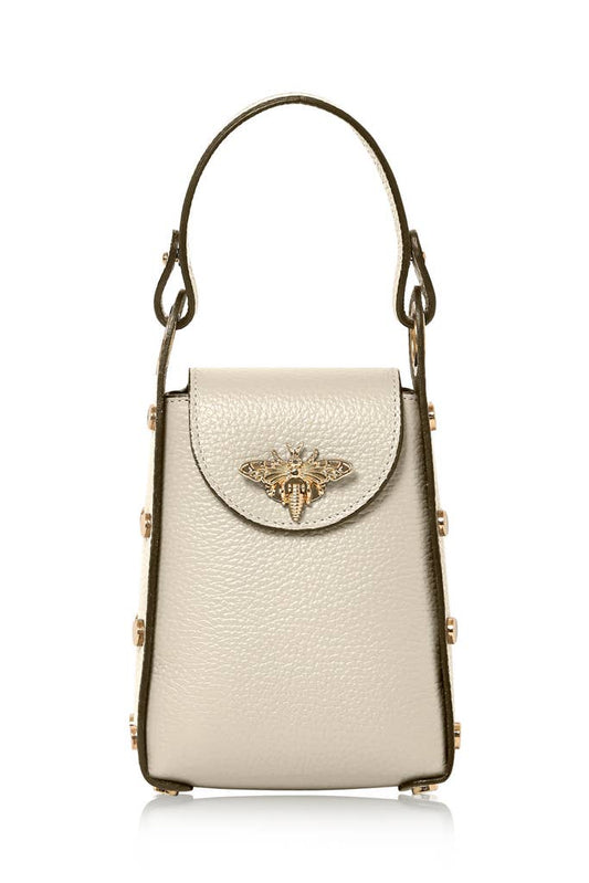 MONTTE DI JINNE MONTTE DI JINNE - Italian Genuine Leather Mini Bee Bag with Gold Chain Strap: Cream
