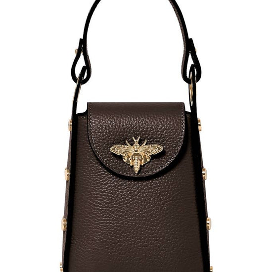 MONTTE DI JINNE MONTTE DI JINNE - Italian Genuine Leather Mini Bee Bag with Gold Chain Strap: Dark chocolate