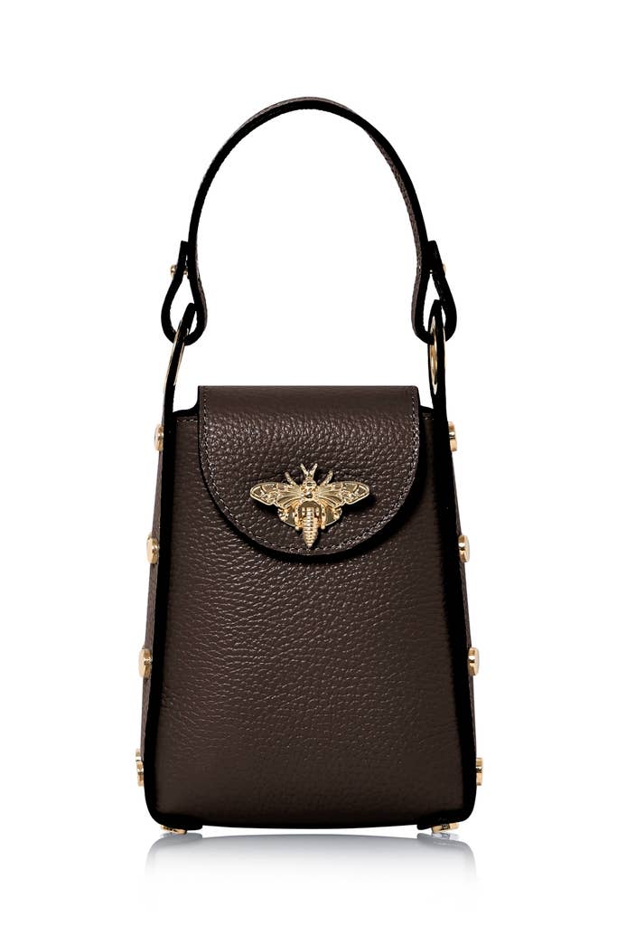 MONTTE DI JINNE MONTTE DI JINNE - Italian Genuine Leather Mini Bee Bag with Gold Chain Strap: Dark chocolate