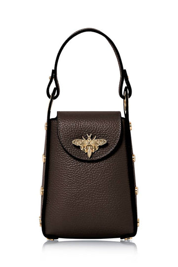 MONTTE DI JINNE MONTTE DI JINNE - Italian Genuine Leather Mini Bee Bag with Gold Chain Strap: Dark chocolate