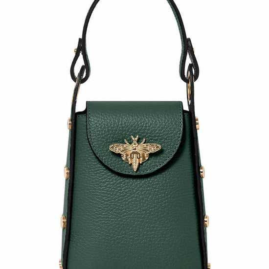 MONTTE DI JINNE MONTTE DI JINNE - Italian Genuine Leather Mini Bee Bag with Gold Chain Strap: Dark Green