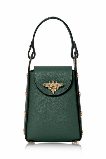 MONTTE DI JINNE MONTTE DI JINNE - Italian Genuine Leather Mini Bee Bag with Gold Chain Strap: Dark Green