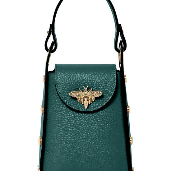 MONTTE DI JINNE MONTTE DI JINNE - Italian Genuine Leather Mini Bee Bag with Gold Chain Strap: Dark Teal