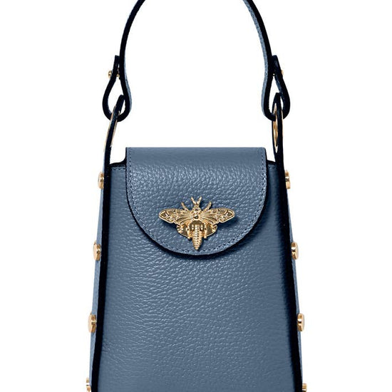 MONTTE DI JINNE MONTTE DI JINNE - Italian Genuine Leather Mini Bee Bag with Gold Chain Strap: Denim Blue