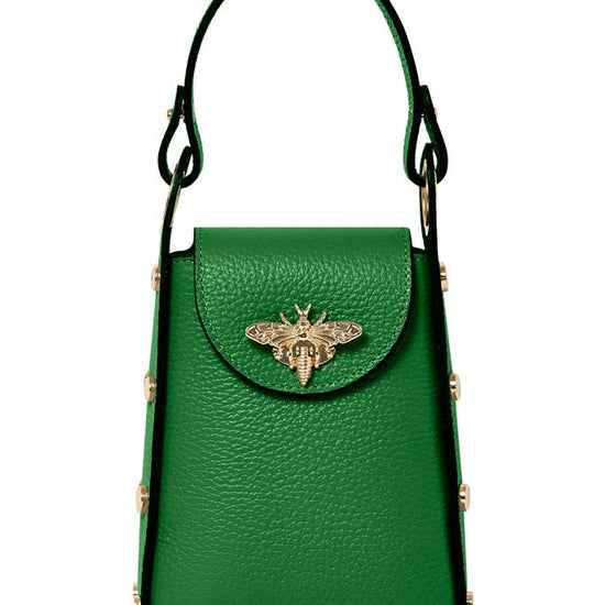 MONTTE DI JINNE MONTTE DI JINNE - Italian Genuine Leather Mini Bee Bag with Gold Chain Strap: Green