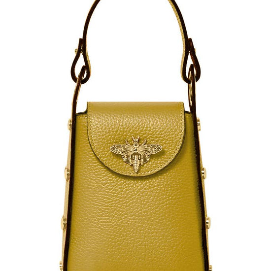 MONTTE DI JINNE MONTTE DI JINNE - Italian Genuine Leather Mini Bee Bag with Gold Chain Strap: Mustard