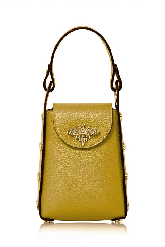 MONTTE DI JINNE MONTTE DI JINNE - Italian Genuine Leather Mini Bee Bag with Gold Chain Strap: Mustard