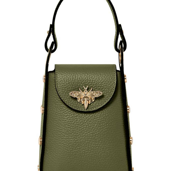 MONTTE DI JINNE MONTTE DI JINNE - Italian Genuine Leather Mini Bee Bag with Gold Chain Strap: Olive Green