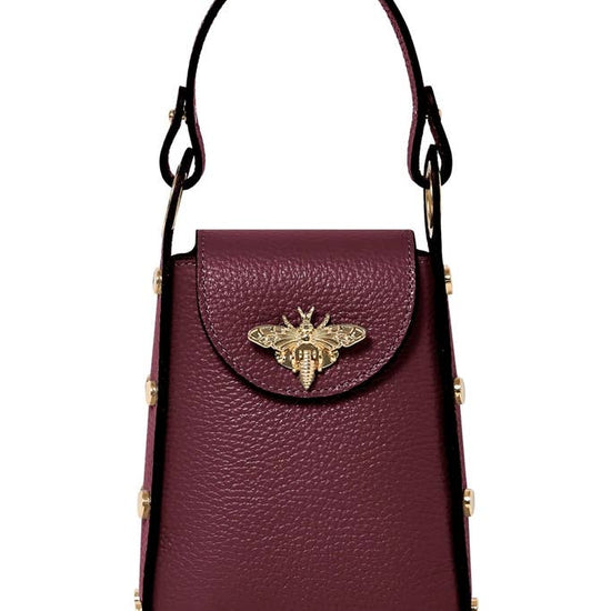 MONTTE DI JINNE MONTTE DI JINNE - Italian Genuine Leather Mini Bee Bag with Gold Chain Strap: Red Plum
