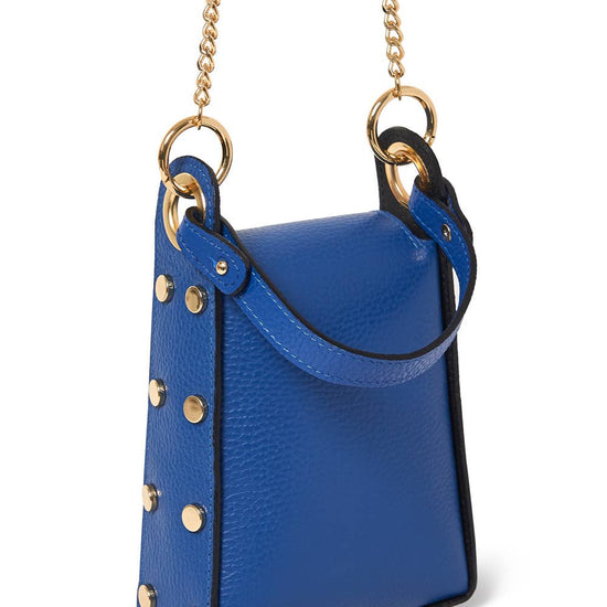 MONTTE DI JINNE MONTTE DI JINNE - Italian Genuine Leather Mini Bee Bag with Gold Chain Strap: Royal Blue