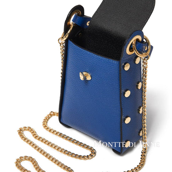 MONTTE DI JINNE MONTTE DI JINNE - Italian Genuine Leather Mini Bee Bag with Gold Chain Strap: Royal Blue