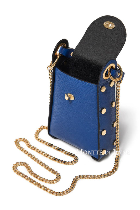 MONTTE DI JINNE MONTTE DI JINNE - Italian Genuine Leather Mini Bee Bag with Gold Chain Strap: Royal Blue