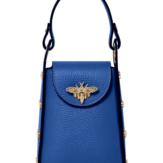MONTTE DI JINNE MONTTE DI JINNE - Italian Genuine Leather Mini Bee Bag with Gold Chain Strap: Royal Blue