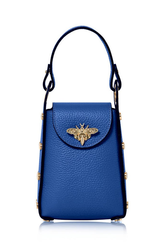 MONTTE DI JINNE MONTTE DI JINNE - Italian Genuine Leather Mini Bee Bag with Gold Chain Strap: Royal Blue