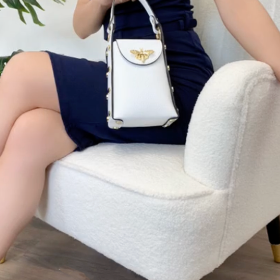 MONTTE DI JINNE MONTTE DI JINNE - Italian Genuine Leather Mini Bee Bag with Gold Chain Strap: White