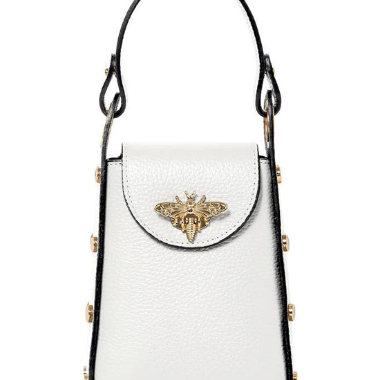 MONTTE DI JINNE MONTTE DI JINNE - Italian Genuine Leather Mini Bee Bag with Gold Chain Strap: White