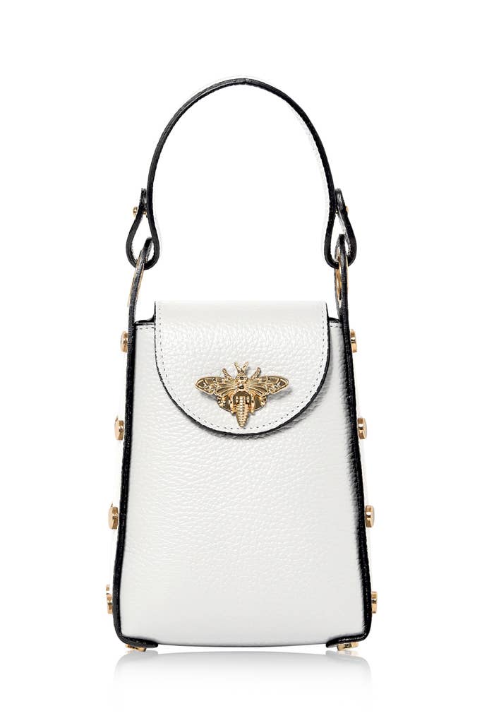 MONTTE DI JINNE MONTTE DI JINNE - Italian Genuine Leather Mini Bee Bag with Gold Chain Strap: White