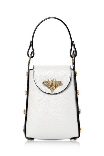 MONTTE DI JINNE MONTTE DI JINNE - Italian Genuine Leather Mini Bee Bag with Gold Chain Strap: White
