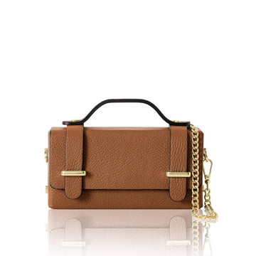 MONTTE DI JINNE MONTTE DI JINNE - Italian Genuine Leather Mini Box Bag –Top-Handle & Crossbody: DARK TAN