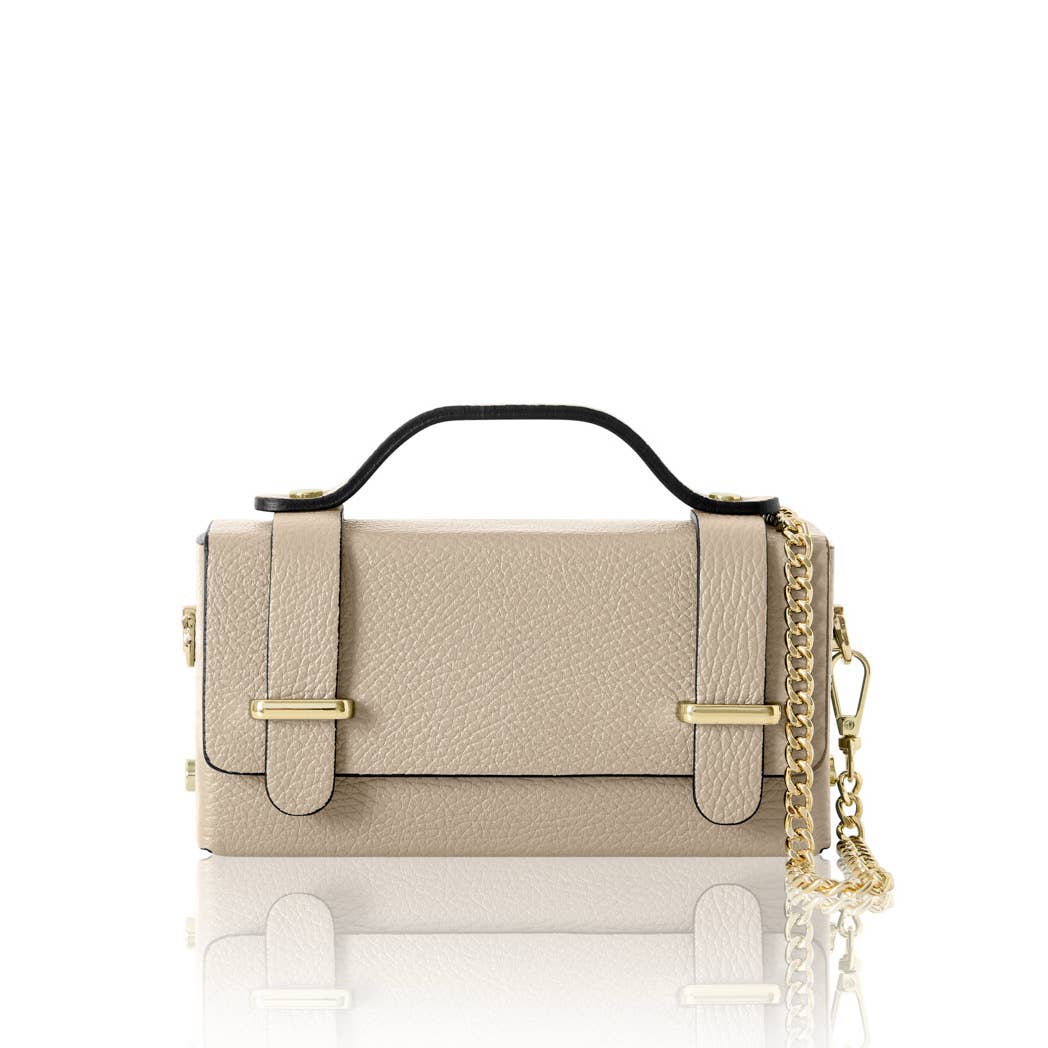 MONTTE DI JINNE MONTTE DI JINNE - Italian Genuine Leather Mini Box Bag –Top-Handle & Crossbody: LIGHT TAUPE