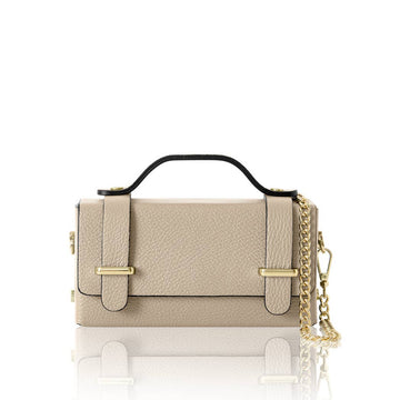 MONTTE DI JINNE MONTTE DI JINNE - Italian Genuine Leather Mini Box Bag –Top-Handle & Crossbody: LIGHT TAUPE